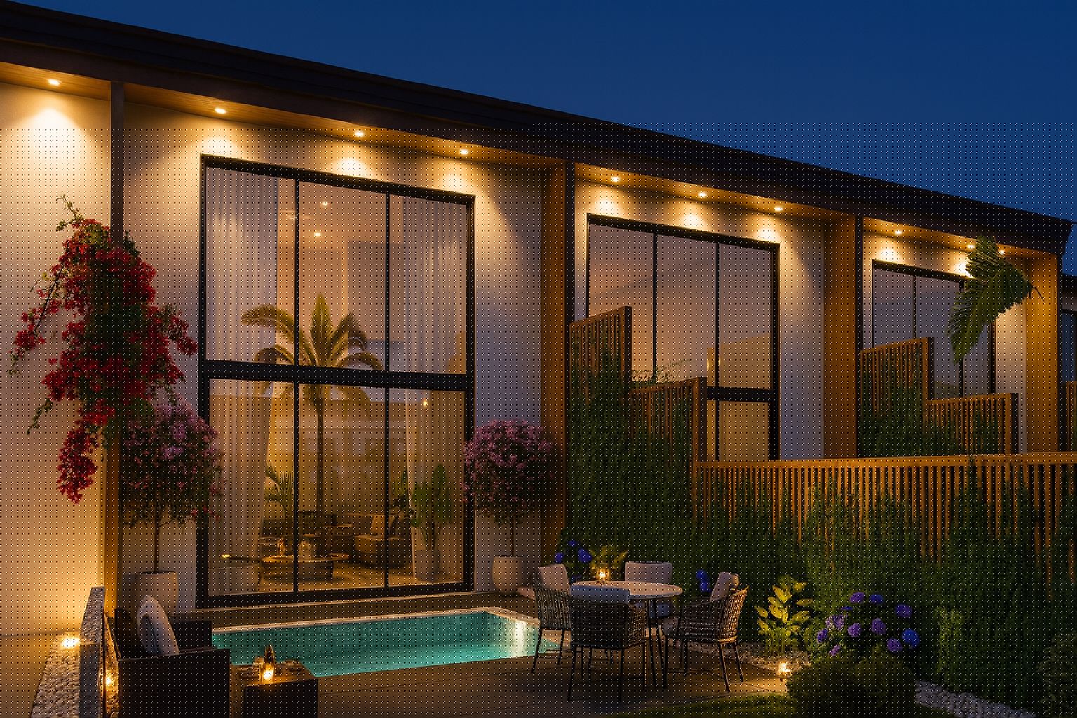 3+1 Villa gece görünümü
