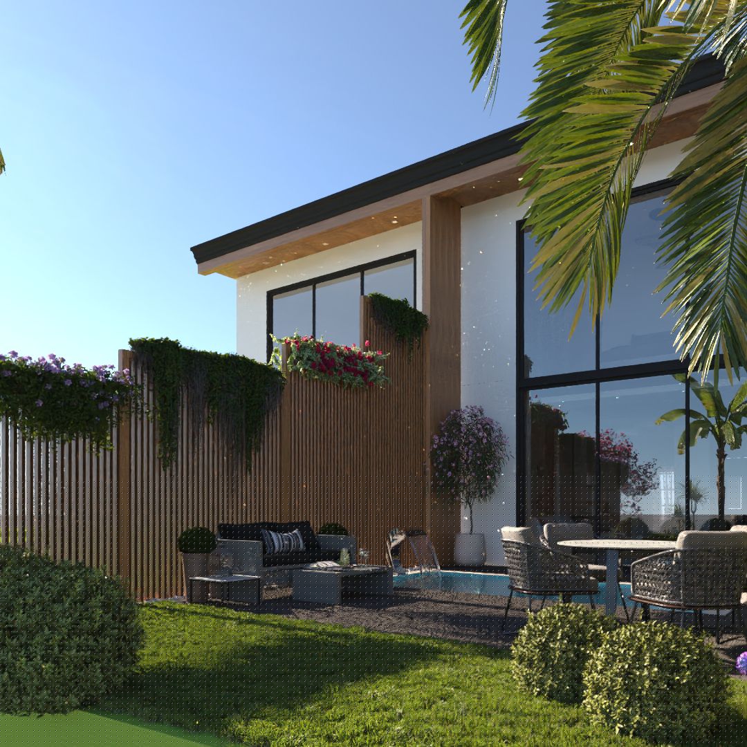 Villa bahçe ve havuz görünümü